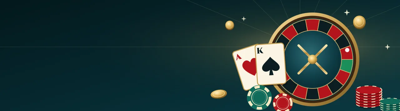 Databet Casino – ruletă, cărți de joc și jetoane pe fundal turcoaz